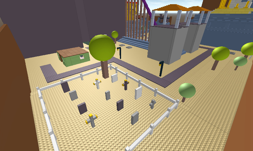 The graveyard, and a house